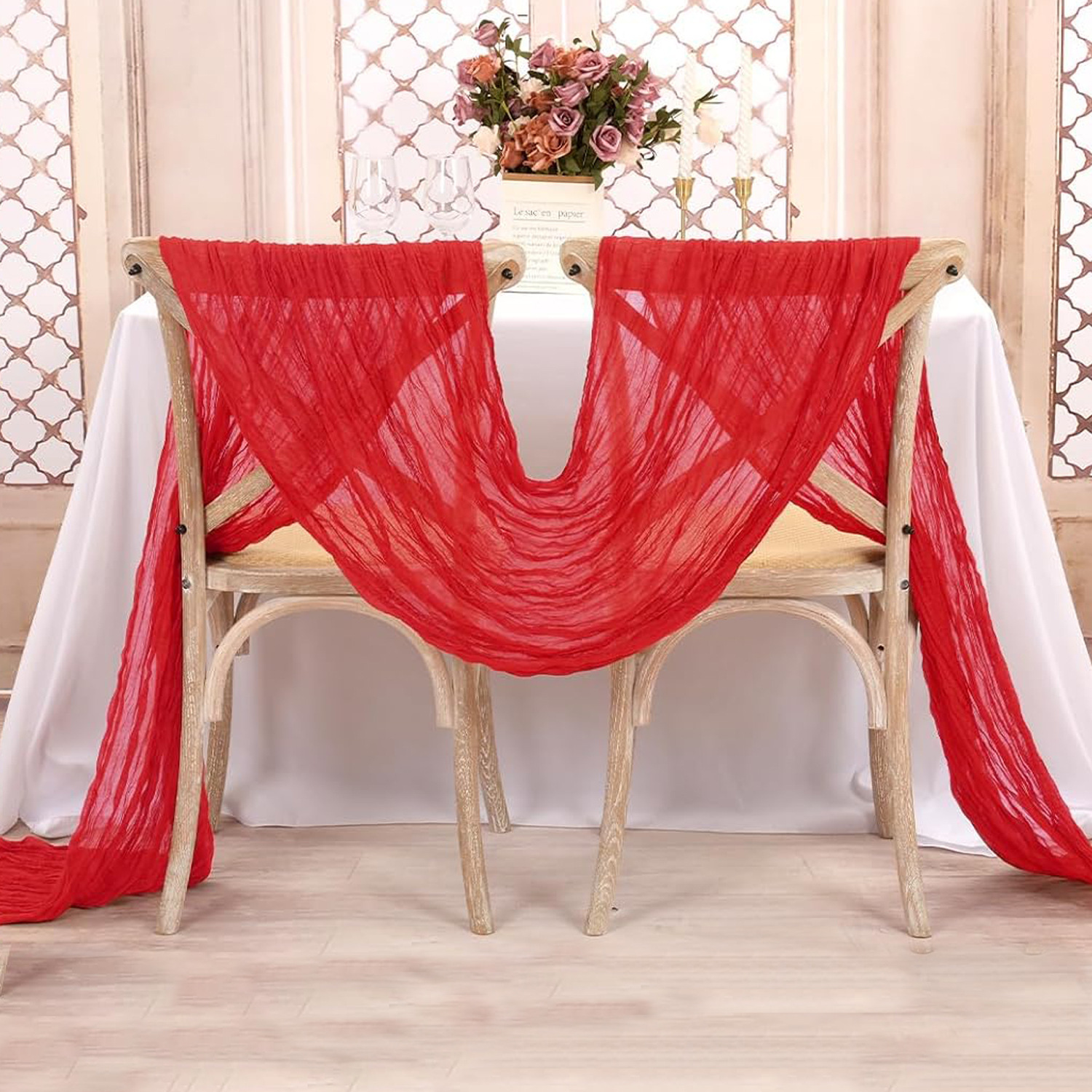 Christmas Table Runner - Camino de mesa rojo de gasa