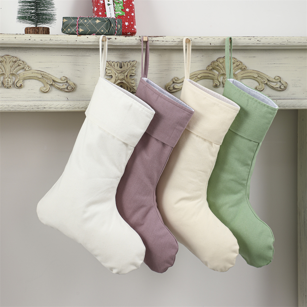 Christmas Stocking Hanging - Calcetines de Navidad de lino Natural