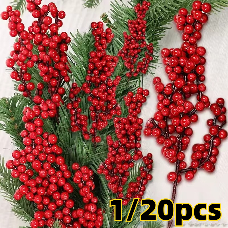 Christmas Tree Artificial - Ramas de Bayas Rojas Artificiales Navideñas,