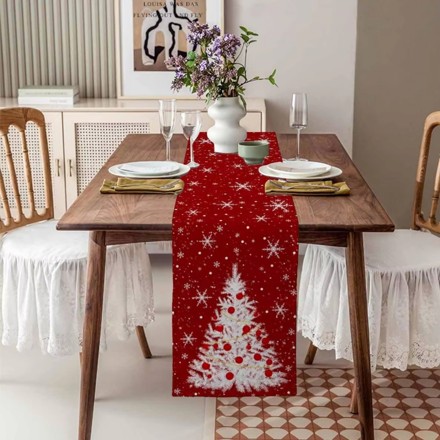 Christmas Table Runner - Camino de mesa rojo con diseño