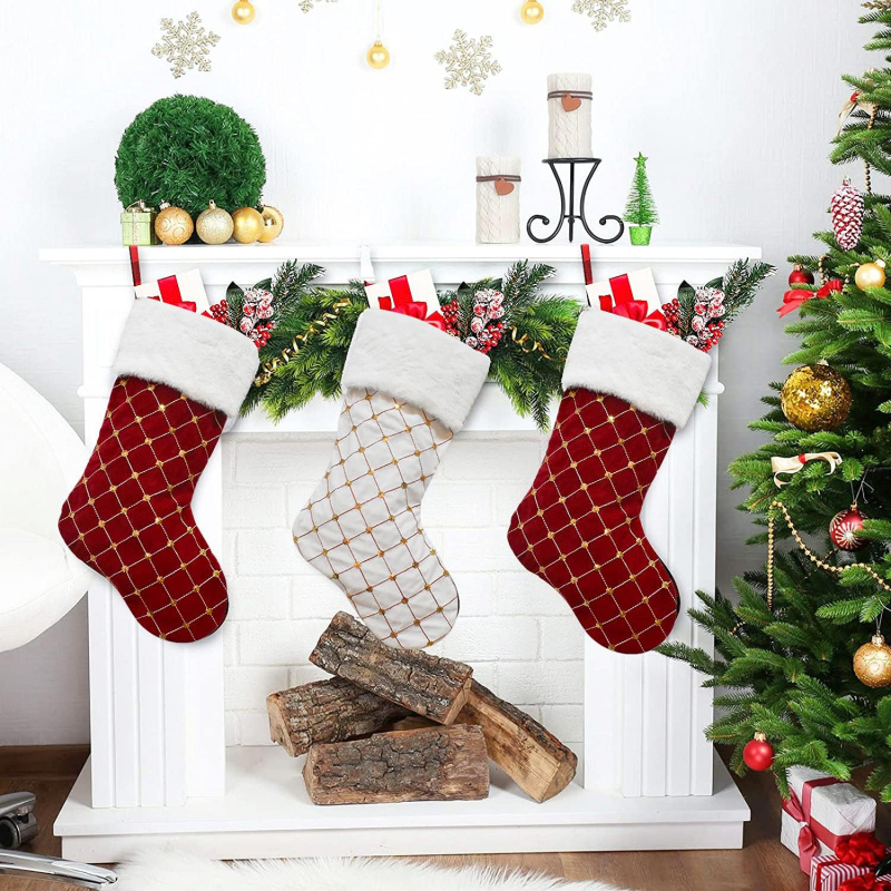 Christmas Stocking Hanging - Medias navideñas de piel sintética suave