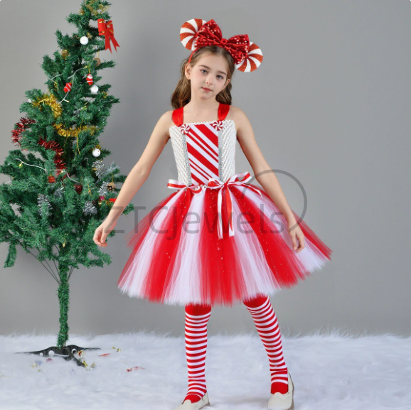 Elf Costume Christmas - Vestido tutú de bastón de caramelo