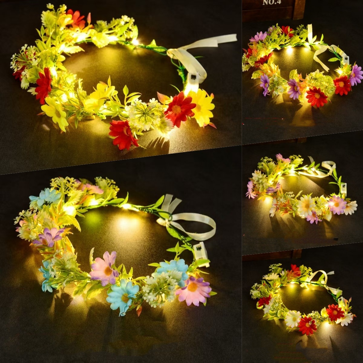 Led Fairy String Lights - Corona floral luminosa LED, guirnalda de