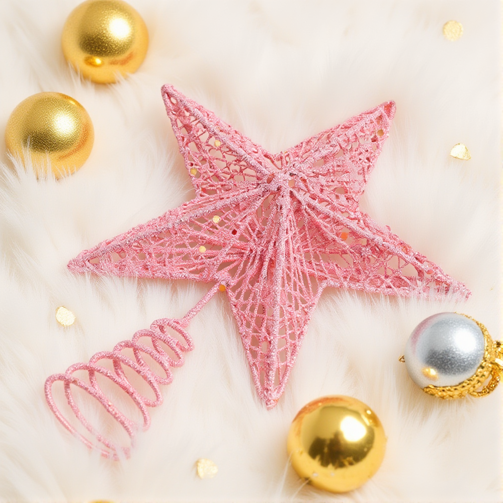 Star Tree Topper - Navidad Rosa Pentagonal Top estrella adorno