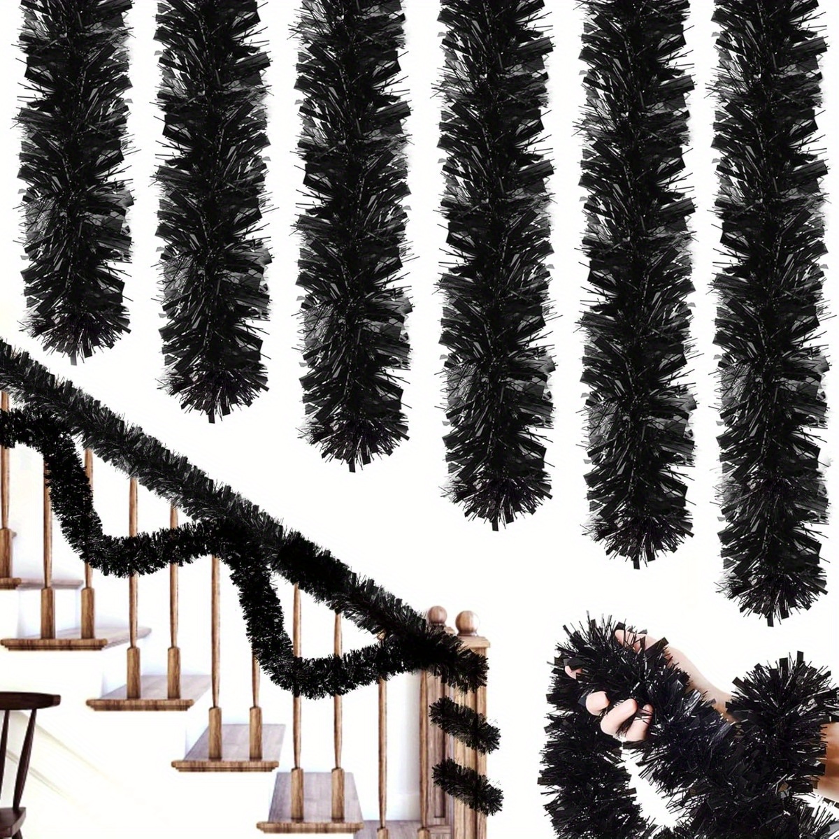 Tinsel Garland Decoration - Guirnalda de Oropel Negro Metálico de