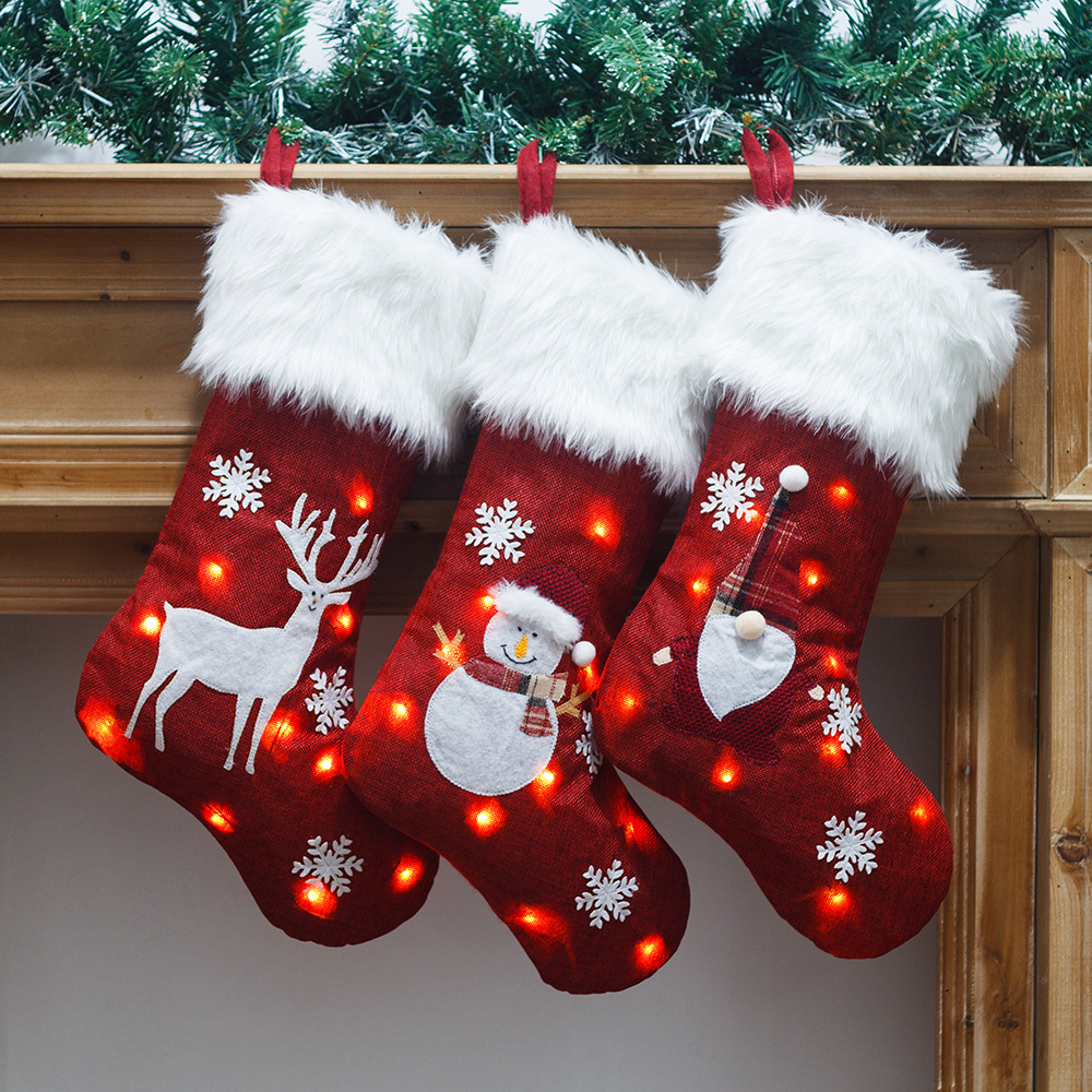 Christmas Stocking Hanging - Calcetines navideños con luces Led luminosas,