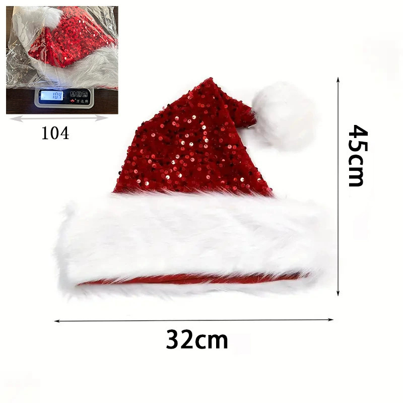 Santa Hat Plush - Gorro navideño con lentejuelas, gorro de