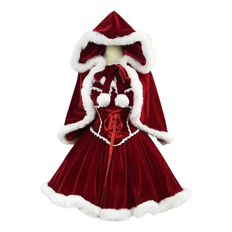 Elf Costume Christmas - Vestido rojo de Año Nuevo, capa