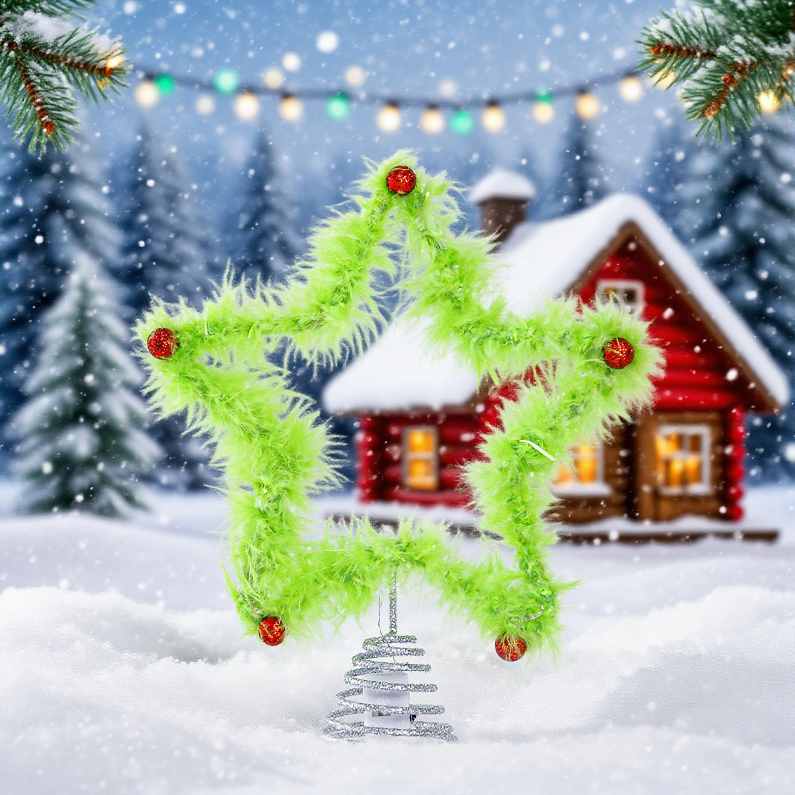 Star Tree Topper - Navidad peluda Grinch estrella adorno para