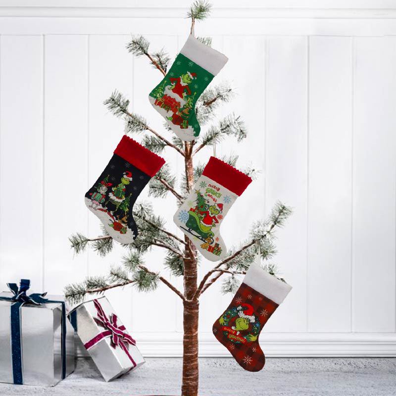 Christmas Stocking Hanging - Calcetín navideño Grinch calcetín elfo bolsa