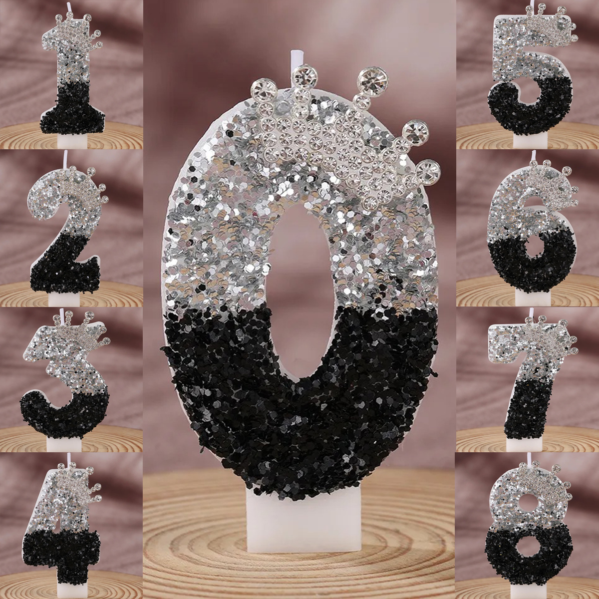 Holiday Candle Set - Corona Negra Plateada Degradada Hecha a