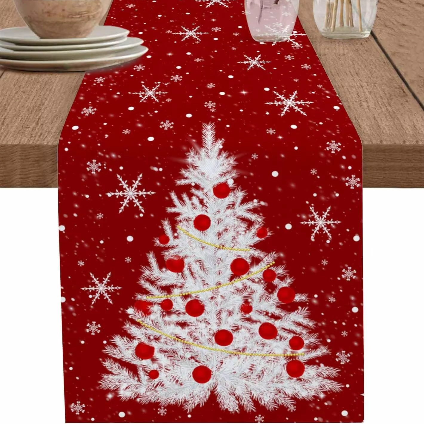 Camino de mesa rojo con diseño - Christmas Table Runner reseña y precio