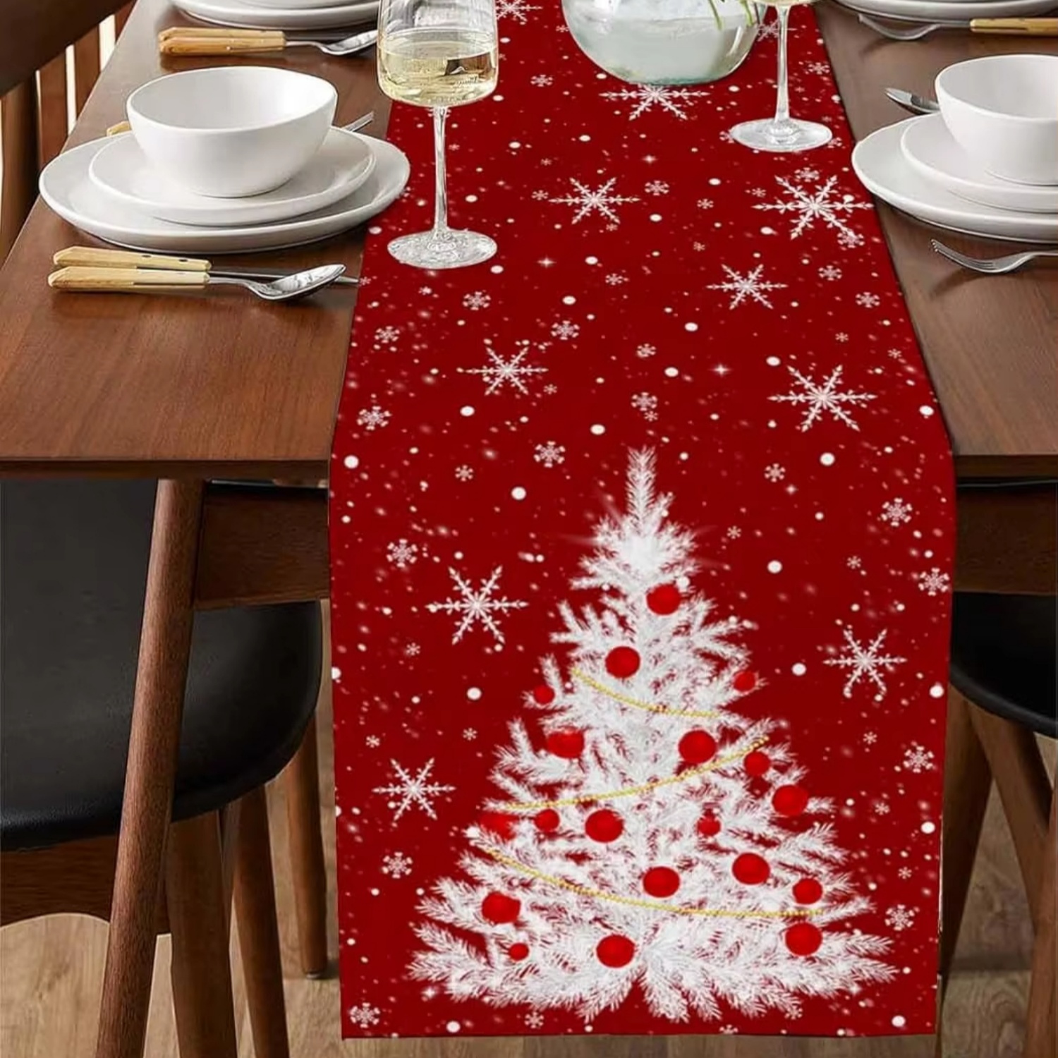 Camino de mesa rojo con diseño - Christmas Table Runner reseña y precio