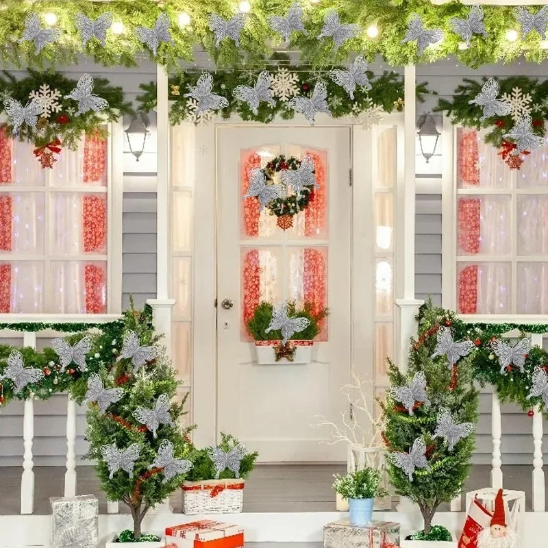 Adornos de Mariposas Plateadas - Christmas Wreath Fake reseña y precio